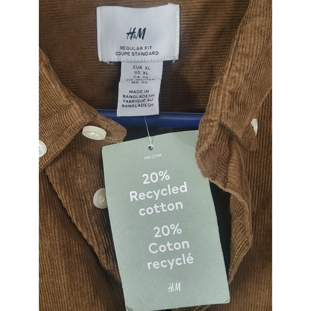 NWT HM Corduroy Shirt Mens XL Brown‎ Button Down Long Sleeve Casual Regular Fit - Picture 3 of 11